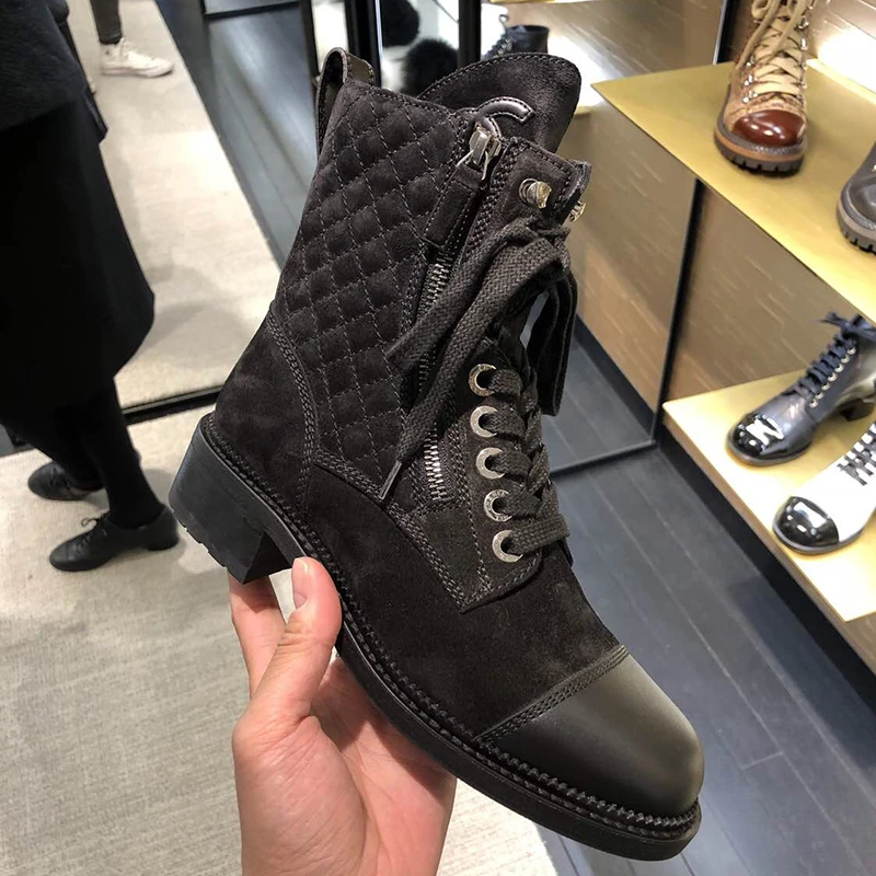 

Luxury Design Winter Boots Women Black Suede Leather Ankle Boots Warm Shoes Woman 2020 Cross-tied Botas Mujer Brand Knight Boots