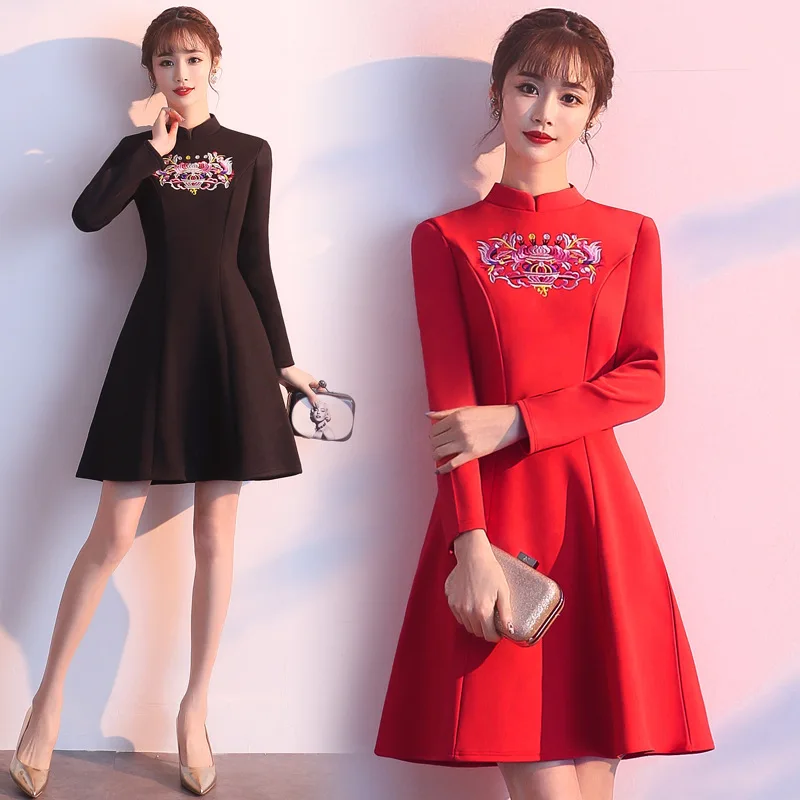 

Chinese-style WOMEN'S Dress Cheongsam 2019 Spring Clothing Women's New Style GIRL'S Young Version Vintage Improved Dress a