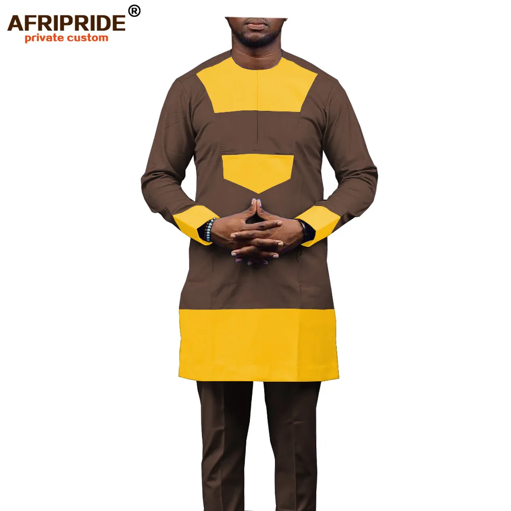 Африканский мужской костюм с рубашкой, традиционный комплект одежды, племенная верхняя одежда, повседневная одежда из 2 предметов, Дашики, Анкара, комплект A1916027 - Цвет: 6-8