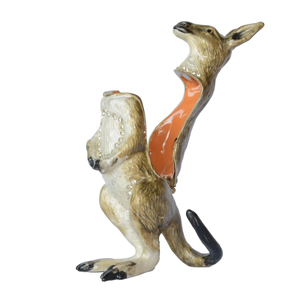 Kangaroo animal trinket jewelry box figurine collectible metal craft animal statues novelty gifts