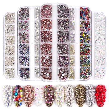 

12 Grid 1440pcs Crystal Nail art Rhinestones Strass Mixed Size DIY Manicure 3D Crystal Nails Art Rhinestone Decorations