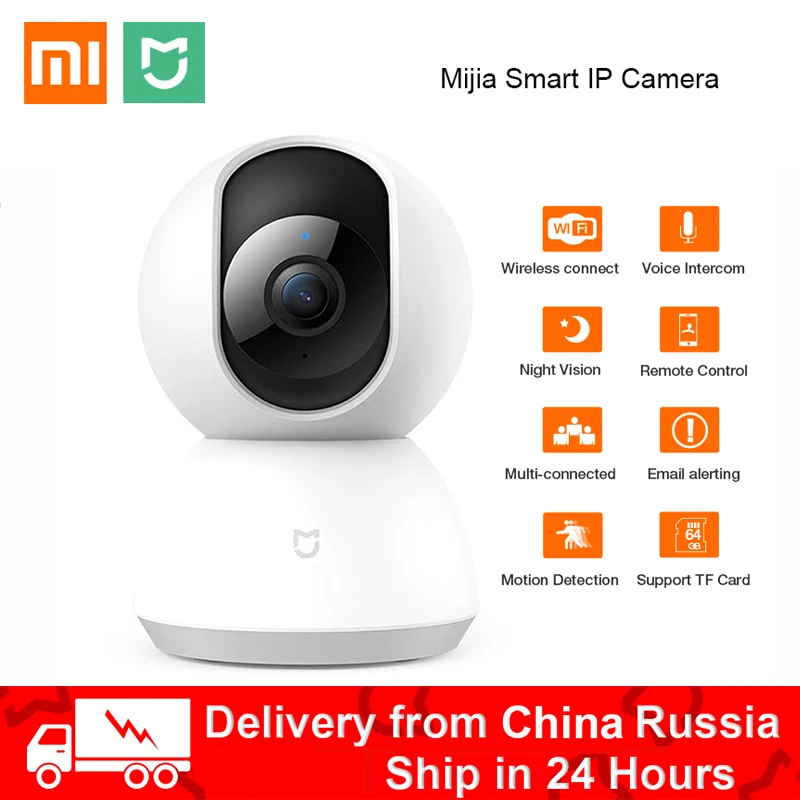 Xiaomi Mijia-Cámara inteligente, circuito cerrado de televisión, IP, con ángulo de visión nocturna, inclinación y rotación de 360, detección de movimiento, seguridad para el hogar