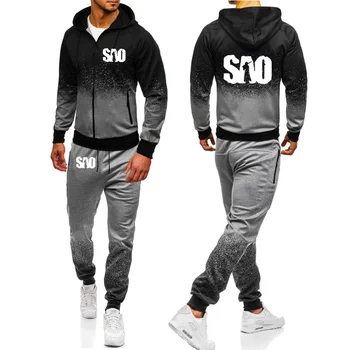 

SAO Sword Art Online Gradient Hoodies Men Harajuku Hip Hop Sportswear Fleece Zipper jacket Male Sweatshirt Sweatpants Suit 2Pcs