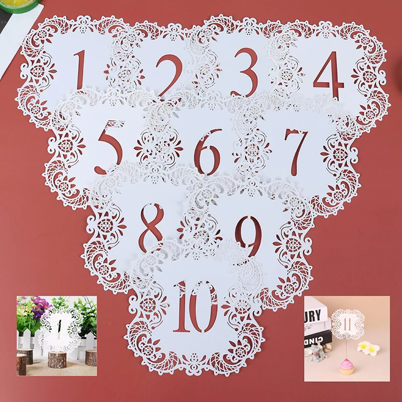 10Pcs/set Mini Pearl Paper Laser Cut Table Number Card Party Direction Sign Place Cards Weddings Party Decoration 1-10 11-20