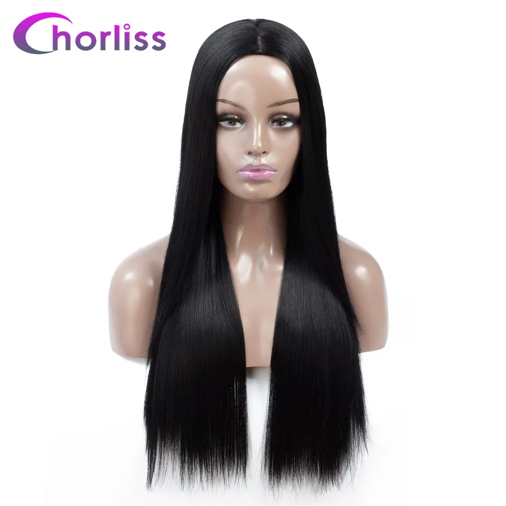 

Synthetic Middle Part Dark Root Female Black Long Straight Wigs Chorliss Ombre Red Pink Blue Brown Gray Cosplay Wigs For Women