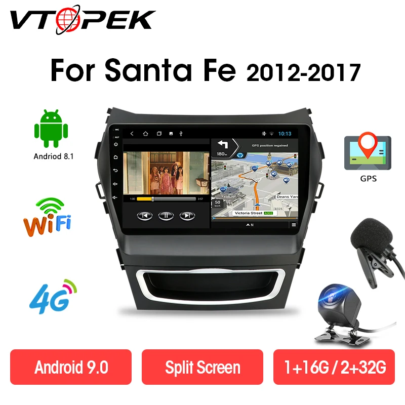 

Vtopek Car Audio Navigation Android Audio Player Radio GPS Multimedia Stereo for Hyundai Santa Fe 3 2012-2017 Wifi FM 4G network
