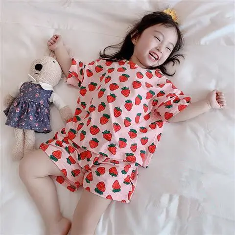 2 a 10 años 2021 nuevo verano niñas juego de pijama para niños de manga corta ropa de dormir para de algodón para niñas e infantes pijamas conjunto de ropa
