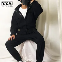 Демисезонный комбинезон с капюшоном для мужчин в японском стиле винтажные комбинезоны брюки унисекс уличные хип хоп брюки длиной до лодыжки цельный комплект