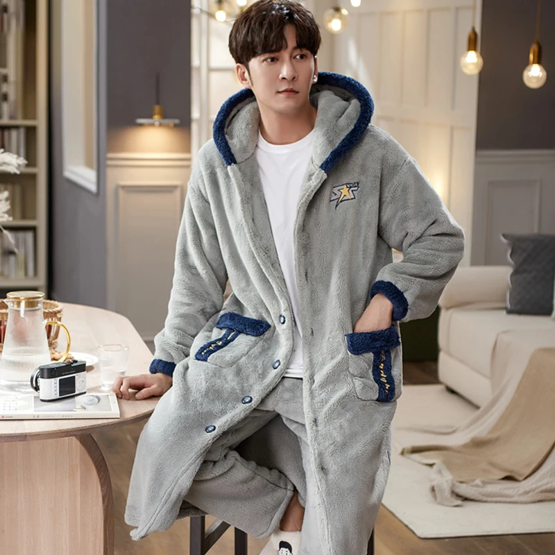 Accappatoio da uomo set di vestaglia di flanella maschile con