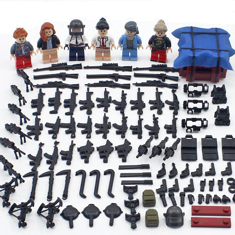  6Pcs Legoinglys PUBG Military Figures with Weapons block Swat battleground FPS Game Building Brick 