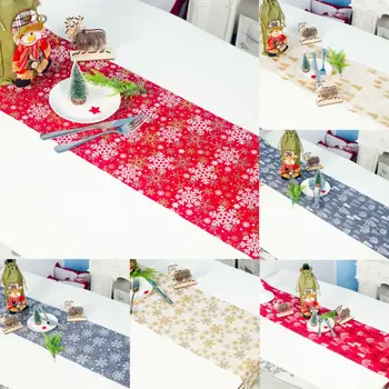 

2020 HOT Christmas Table Cloth Red Gray Snowflakes Xmas Party Tableware Dining Cover Deco Christmas Kitchen Curtain