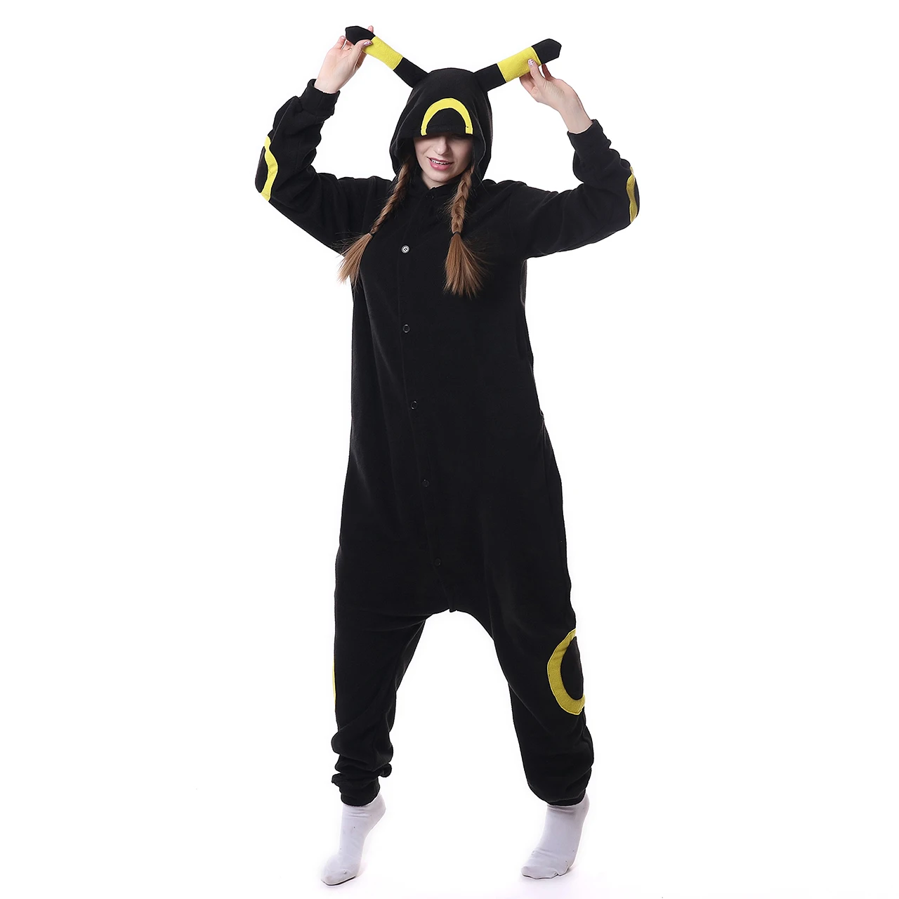 Кигуруми мультфильм Onesie покемон косплей Umbreon пижамы для девочек и женщин взрослых Черный пижамы вечерние комбинезон зимний комбинезон для сна XL