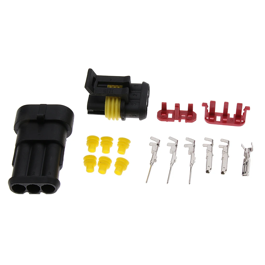 1 Set Waterproof 3Pins 3Way Sealed Electrical Wire Connector Plug Kits