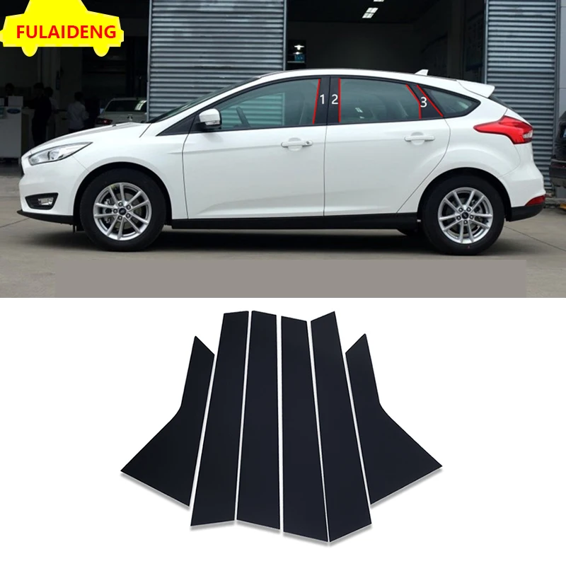 6 шт. для Ford Focus MK3 хэтчбек 2012- черная дверь B, C опорная зеркальная пластина литьевые аксессуары для стайлинга автомобилей