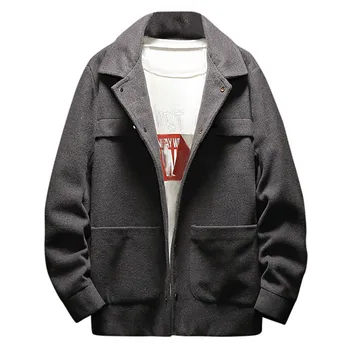 

Men's New Style Fashion Flannel Pure-Color Coat Casual Cardigan Collar Coat Bomber Jacket Men Military New Freeshipping Top Y820
