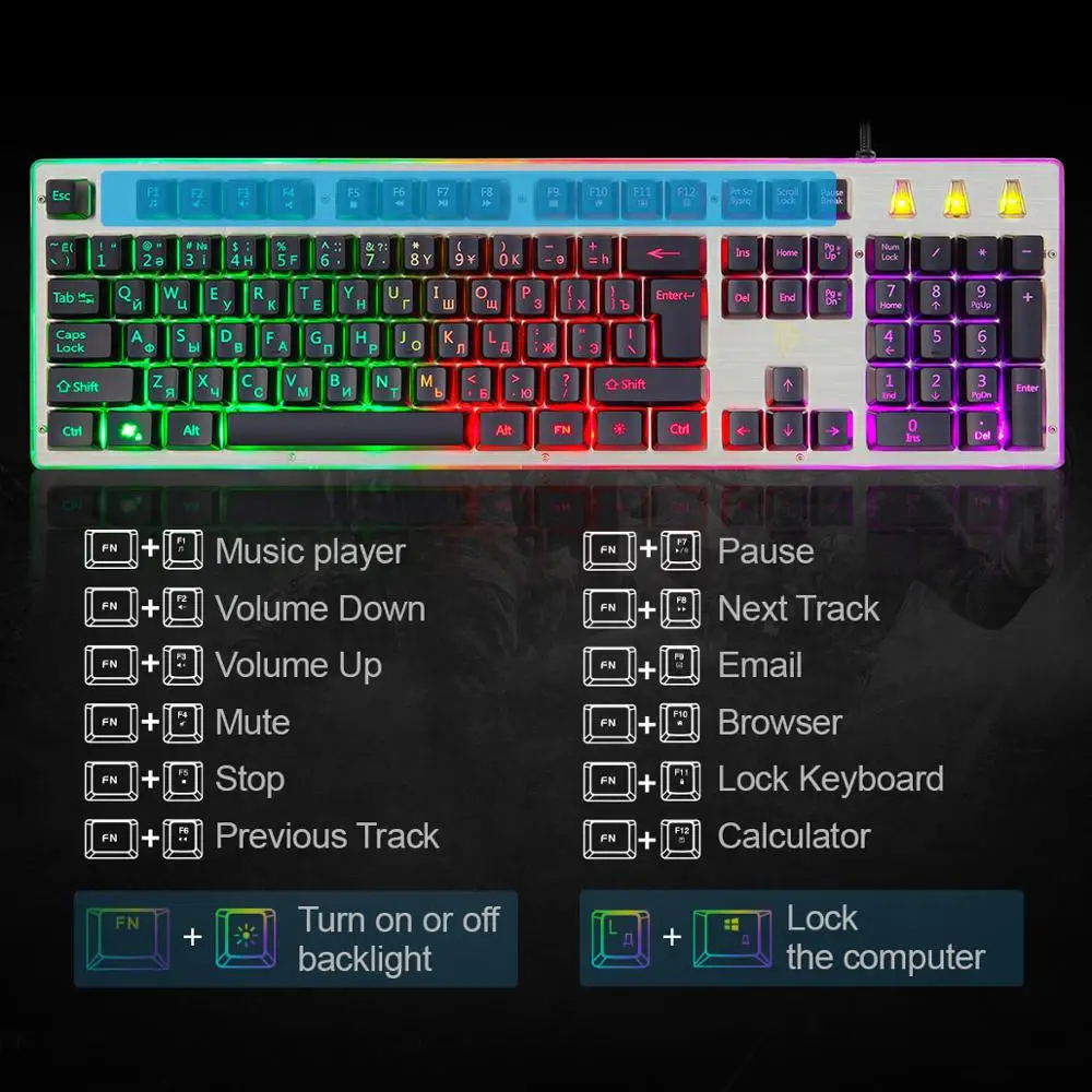 Goedkoop Gaming Toetsenborden 104 Toetsen Rgb Led Backlit Bedraad Mechanische Voelen Russische Toetsenbord Voor Pc Laptop Tablet Gamer