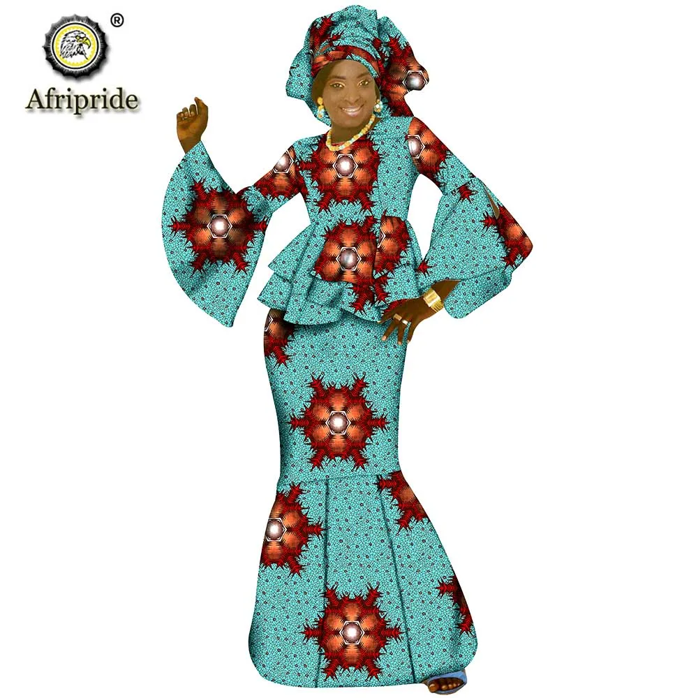 Традиционная африканская одежда для женщин рубашки-Дашики+ макси юбки+ Племенной головной убор Головные уборы винтажная одежда AFRIPRIDE S1926028 - Цвет: 309X