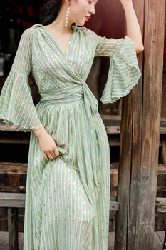 

Women Dress Flared Sleeve Empire Chiffon Long Dress Hanfu Style SummerDress