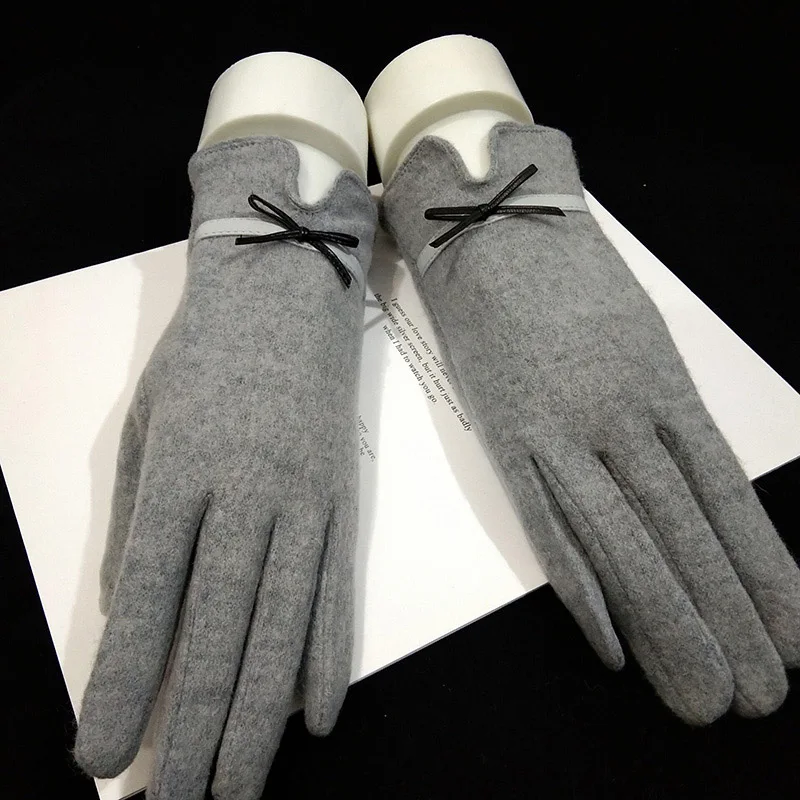 C22 Gray Модные элегантные женские шерстяные вязаные перчатки с вышивкой и сенсорным экраном зимние женские теплые кашемировые кожаные пе - Цвет: C22 Gray