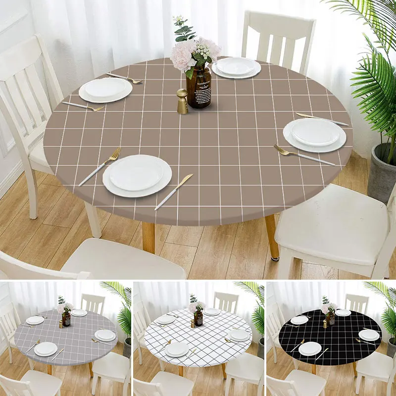 Round Tablecloth Elastic Band Waterproof Coffee Table Cover Christmas Oil-proof Dining Table Cloth For Wedding Decoration