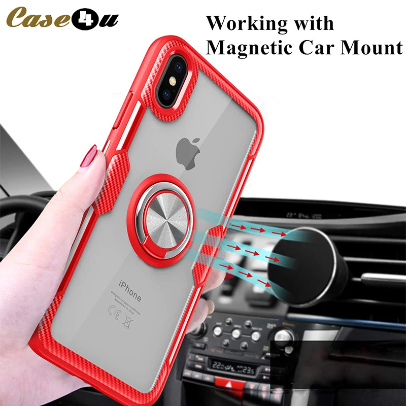 

Luxury Finger Ring Magnetic Suction Phone Cases For iPhone XS Max XR X 10 8 7 6 6s Plus 8Plus 7Plus Tempered Glass Cover coque