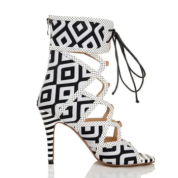 

European And American Fashion Boots, Black And White Fish Mouth Boots, Korean High And Low Boots, Night Club, Hollowed Out Boots