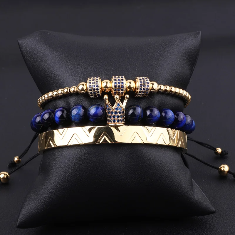 New Design High Quality 316L Stainless Steel Bangle CZ Pave Crown Charms Bracelet Set Men Jewelry Gift - Image 2