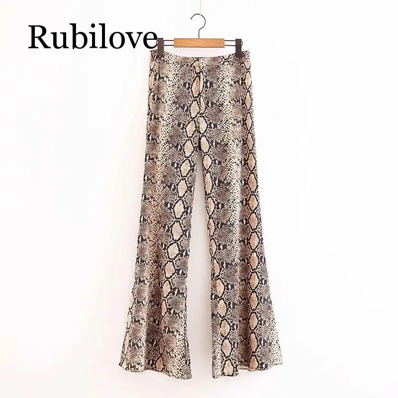 

Rubilove 2019 Women Vintage sexy Serpentine Printing Loose flare pants long Trousers Leisure snake skin pattern brand Pants