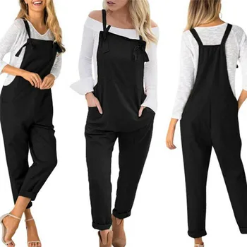 

Women Casual Bib Pants Linen Dungarees Harem Strap Pants Jumpsuit Loose Baggy Overalls Romper Autumn Clothes New