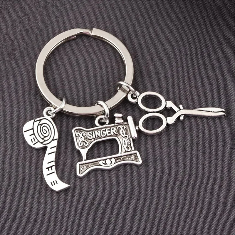 Europe And America Accessories Clothing Designer Tailor Scissors Ruler Sewing Machine Stylist Clothing Shop Keychain