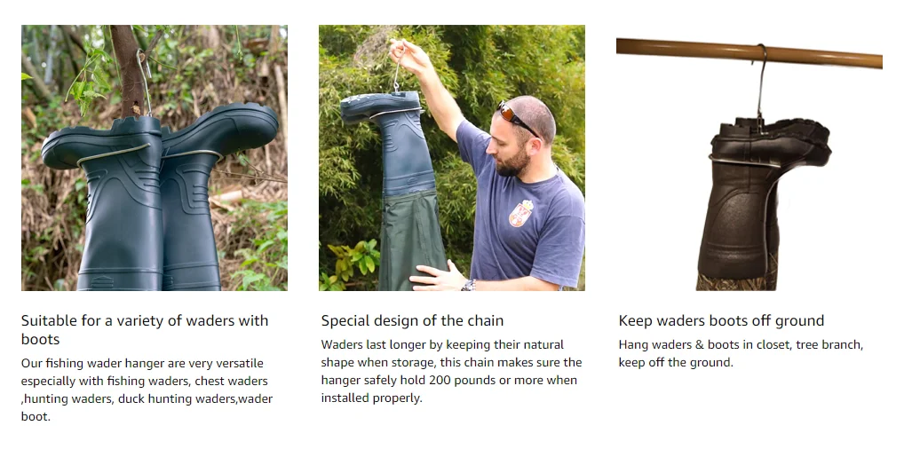 Cabide para Secagem Fãs de Pesca Wader Boot Rápida Inoxidável Botas Pesca Wading Cabide 8 Aço 1 para secagem rápida aço inoxidável botas pesca wading cabide