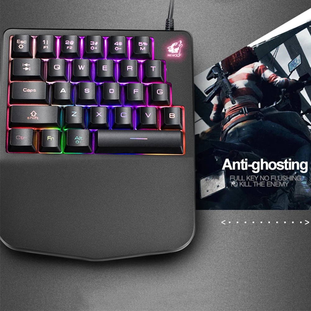  K11 28 Keys Wired Mini Keyboard Rainbow Backlight One Hand USB Keypad for Dota OW PUBG Game