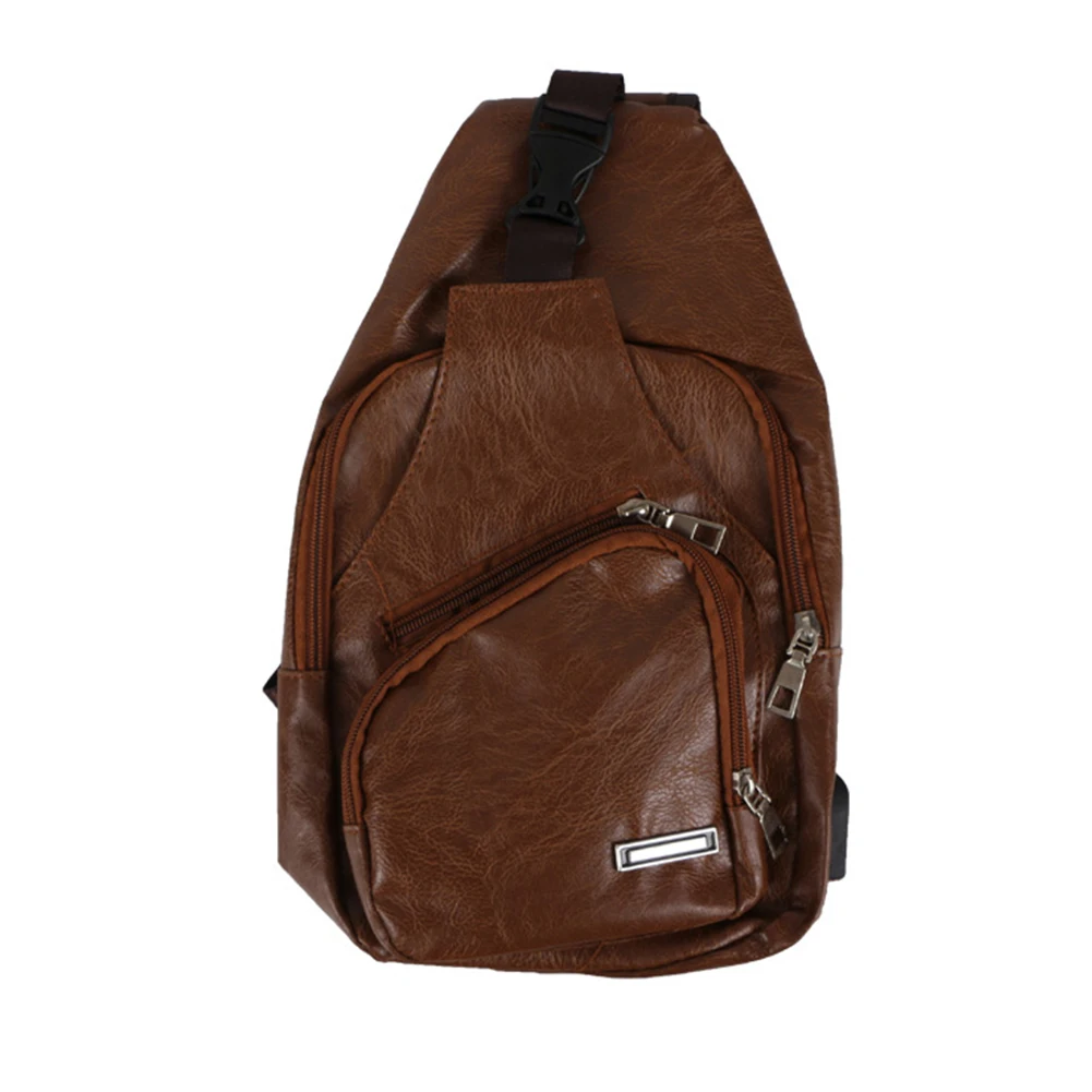 Light Brown Usb зарядка грудь мода слинг плеча мягкий PU Путешествия Велоспорт сотовый телефон открытый многоцелевой Повседневная сумка через плечо кошельки - Цвет: Light Brown