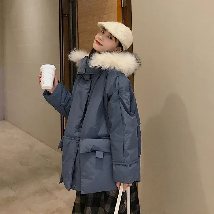 

2019 Autumn And Winter Korean-style New Style Workwear Cotton-padded Clothes Large Fur Collar down Jacket Women's Short Cotton C