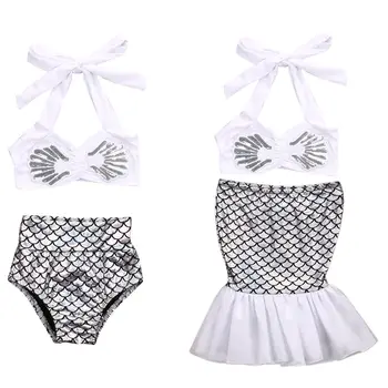 

Pudcoco Mermaid Silver Bikini 2Pcs Baby Girls 2017 New Summer Bikini Set Swimwear Swimsuit Bathing wear Tops+Briefs set
