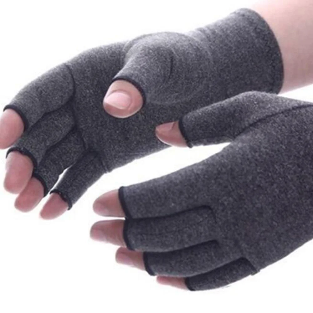 Хлопчатобумажные компрессионные перчатки с половинными пальцами серые женские и мужские эластичные перчатки для артрита боли в суставах облегчающие перчатки фитнес-браслет