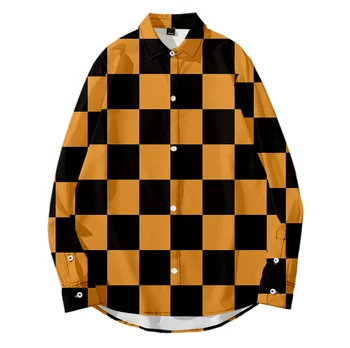 

men's clothing Shirt Long Sleeve Devil's Blade Print lattice Shirt Adult/Kids Vacation Plus Size Casual Stand Shirt Apparel Tops