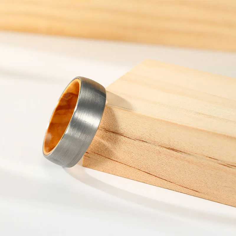 8mm Wedding Bands Tungsten Carbide Black Rings For Women Men Punk Anniversary Lovers' Punk Luxury Jewelry Inlay Wooden Engrave