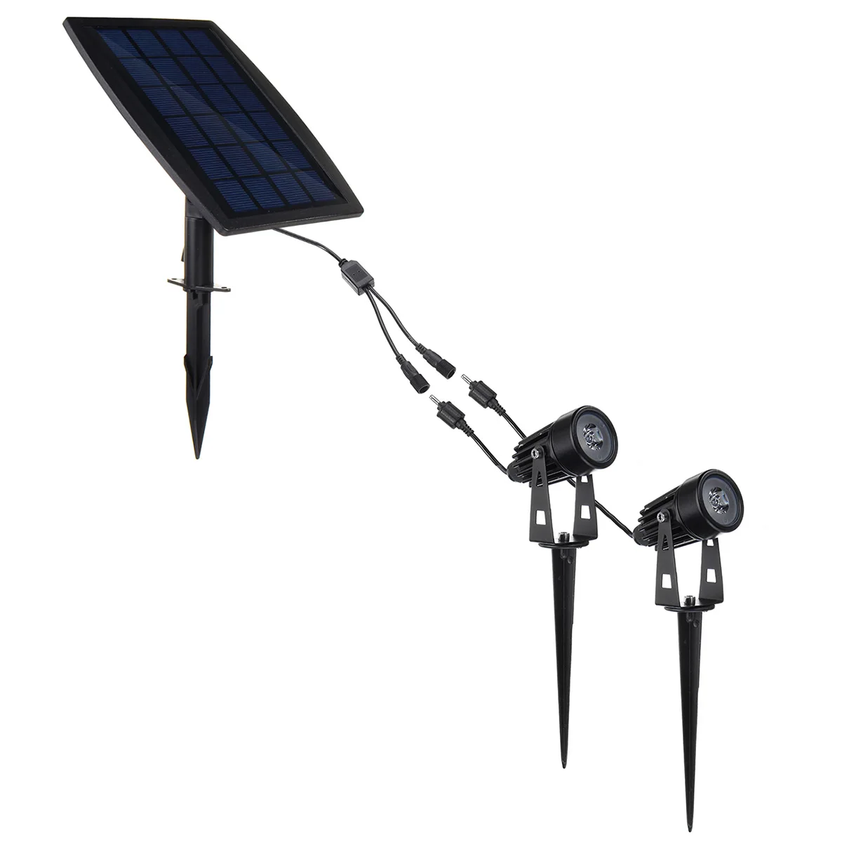 Waterproof IP65 LED Solar Powered Lawn Lamp Two Spotlights Outdoor Garden Lawn Yard Porch Walkway Lamps