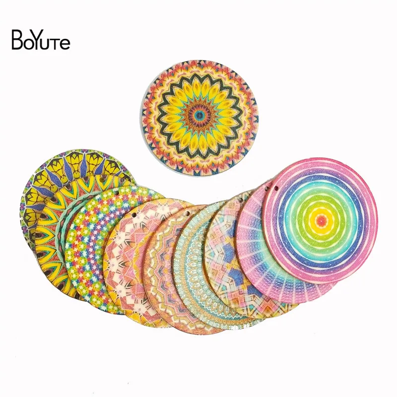 BoYuTe(5 пар/партия) Разные цвета, случайный двухсторонний пластырь, деревянная подвеска мандала, подвески, сделай сам, ручная работа, аксессуары для ювелирных изделий