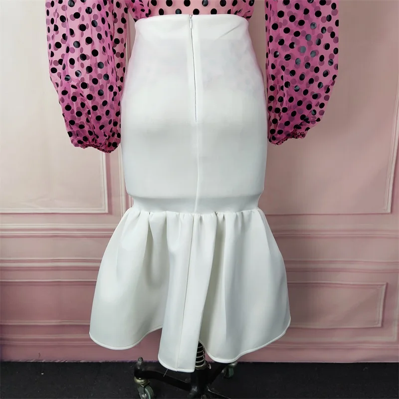 Женская белая облегающая юбка русалки с высокой талией оборками стильная