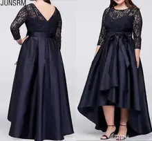 Plus Size Mother of the Bride Dress High Low Three Quarter Sleeve Lace Satin Bow Sash Women Formal Wedding Guest Gowns