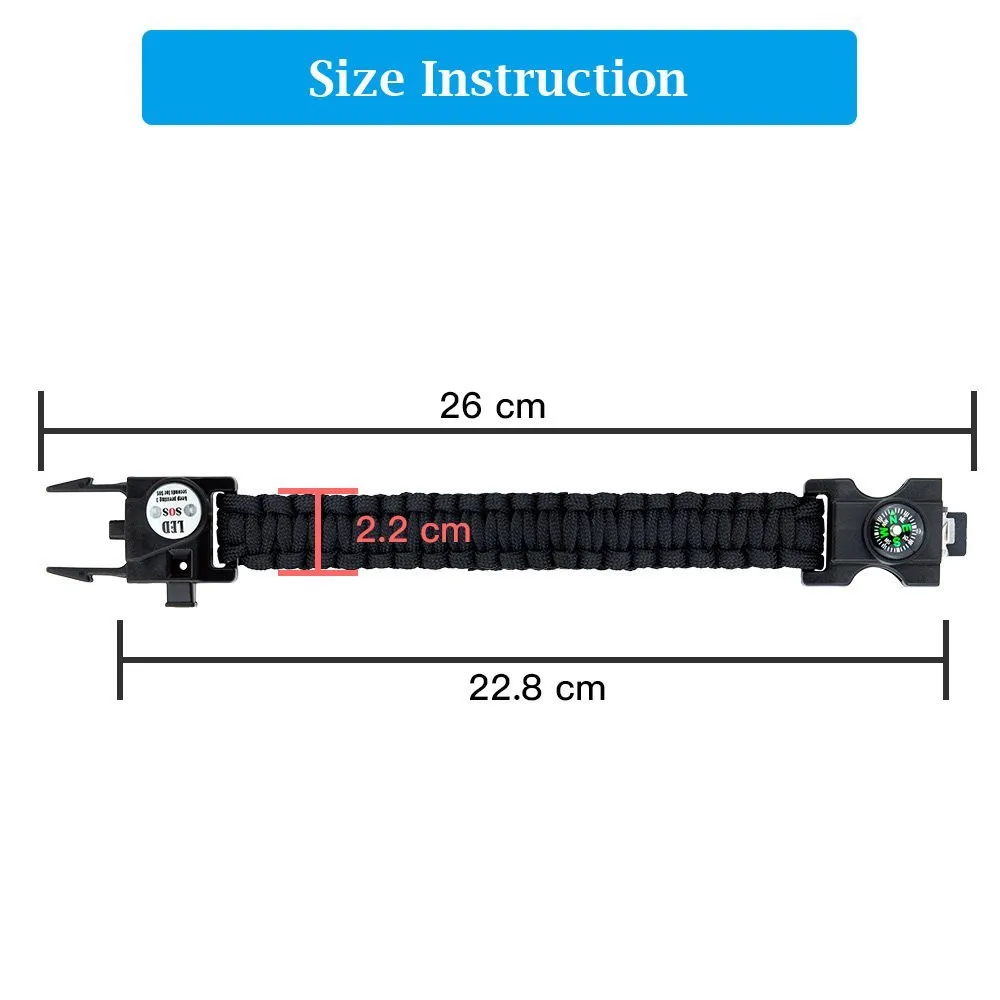 Outdoor Emergency Survival Bracelet SOS LED Light Camping Paracord Rope Multifunctional Survival Tool Whistle Compass Bracelet