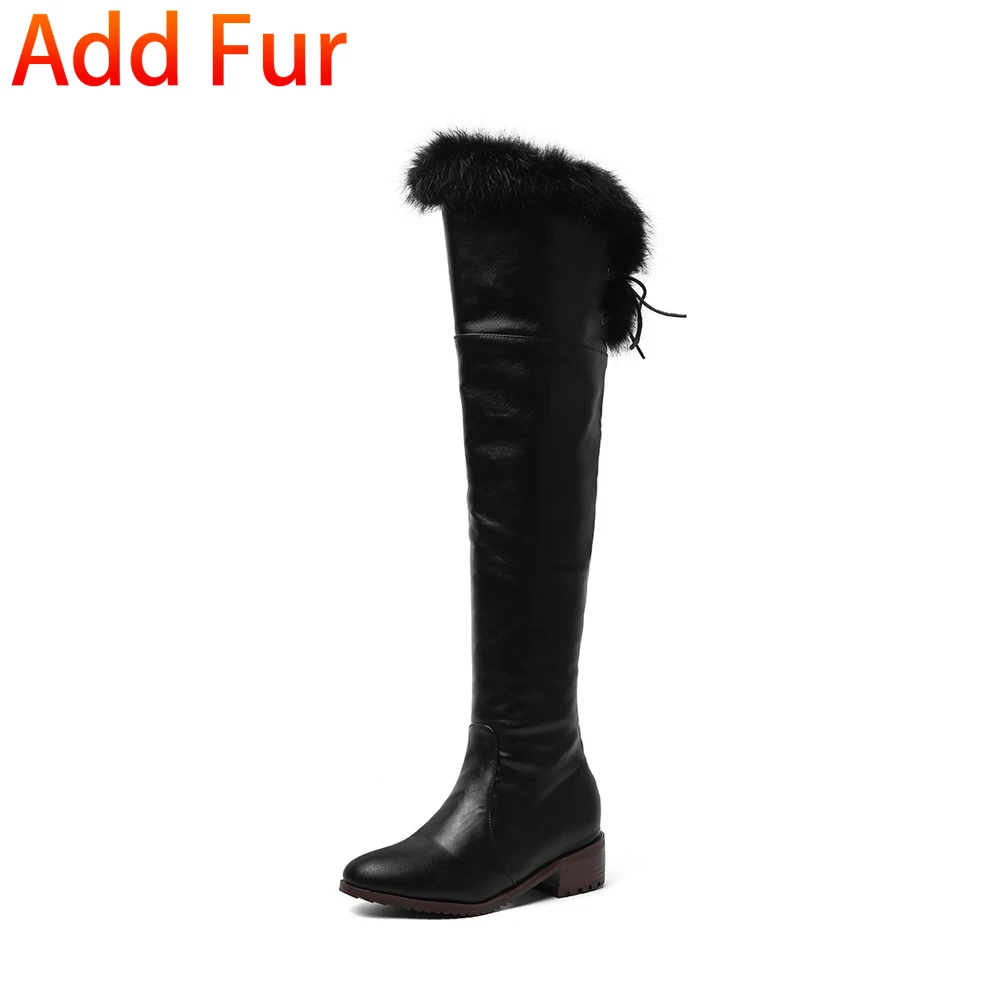 Karinluna Brand Top Quality Retro Large Sizes 48 Fur Russia Winter Outrdoor Snow Boots Shoes Woman Over The Knee Boots Women - Цвет: black thick fur