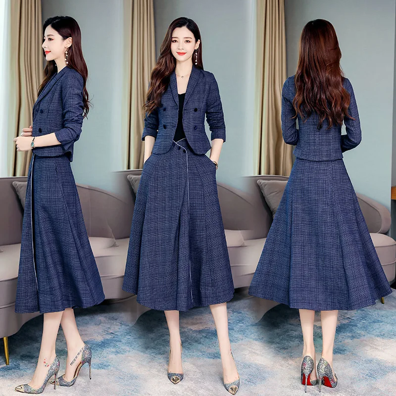 

2019 Autumn Clothing New Style Korean-style Fashion Graceful Dress Outfit Women's Elegant Goddess-Style Skirt Slimming Two-Piece