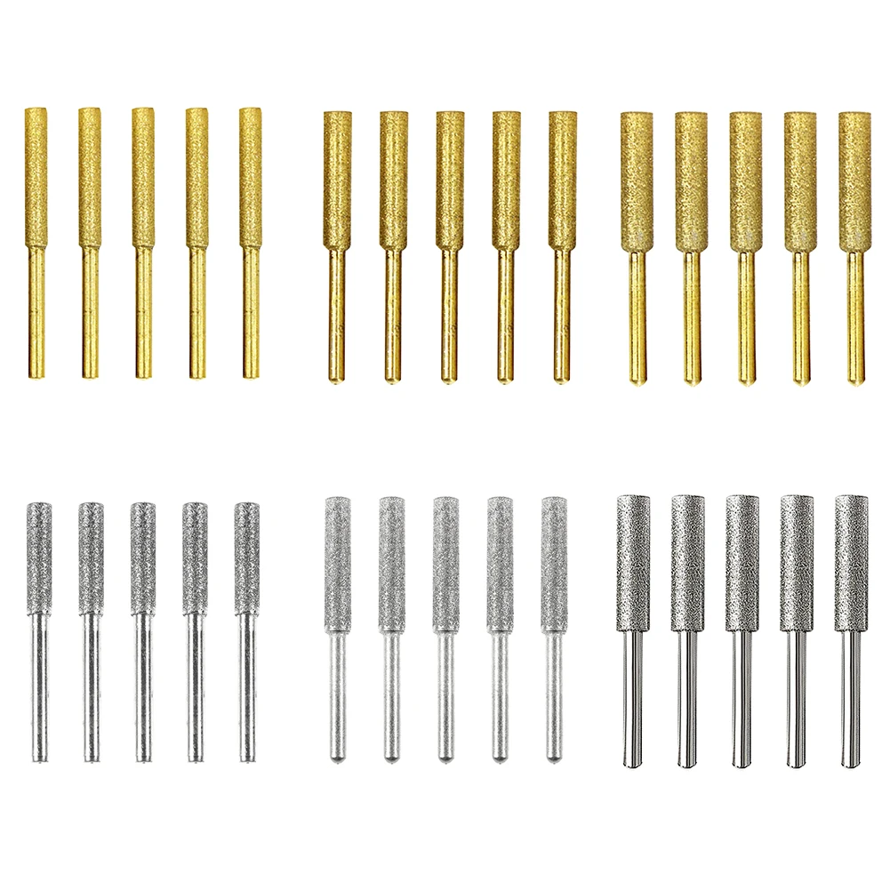 5Pcs/Set 2 Colors Diamond Coated Cylindrical Burr 4mm Chainsaw Sharpener Stone File Chain Saw Sharpening Grinding Carving Tools |