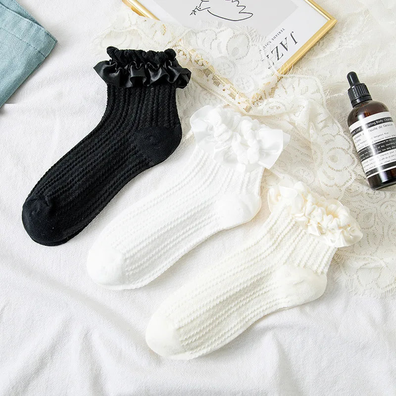 New Product Ins Socks Female Japanese Lolita Black and White Series Bow Ladies Tube Trend Cotton | Женская одежда