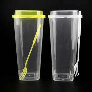 

50pcs 1000ml square disposable coffee cup large milk tea juice drinks plastic cups birthday party favors cup and lid and fork