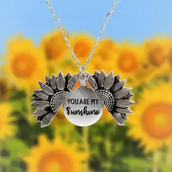 

2020 New Women Gold Necklace Custom You are my sunshine Open Locket Sunflower Elegant Pendant Necklace Free Dropshipping