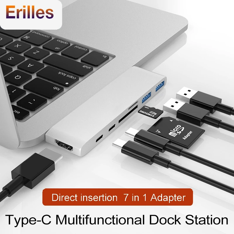 

2 USB C Hub to TF SD Card Reader for MacBook Pro/Air 2019 USB Splitter Type C to HDMI Thunderbolt 3 Adapter USB 3.0 Hub Dock